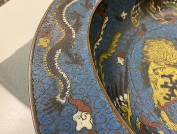 A large Chinese cloisonn&eacute; basin with a qilin, phoenixes and dragons, Republic